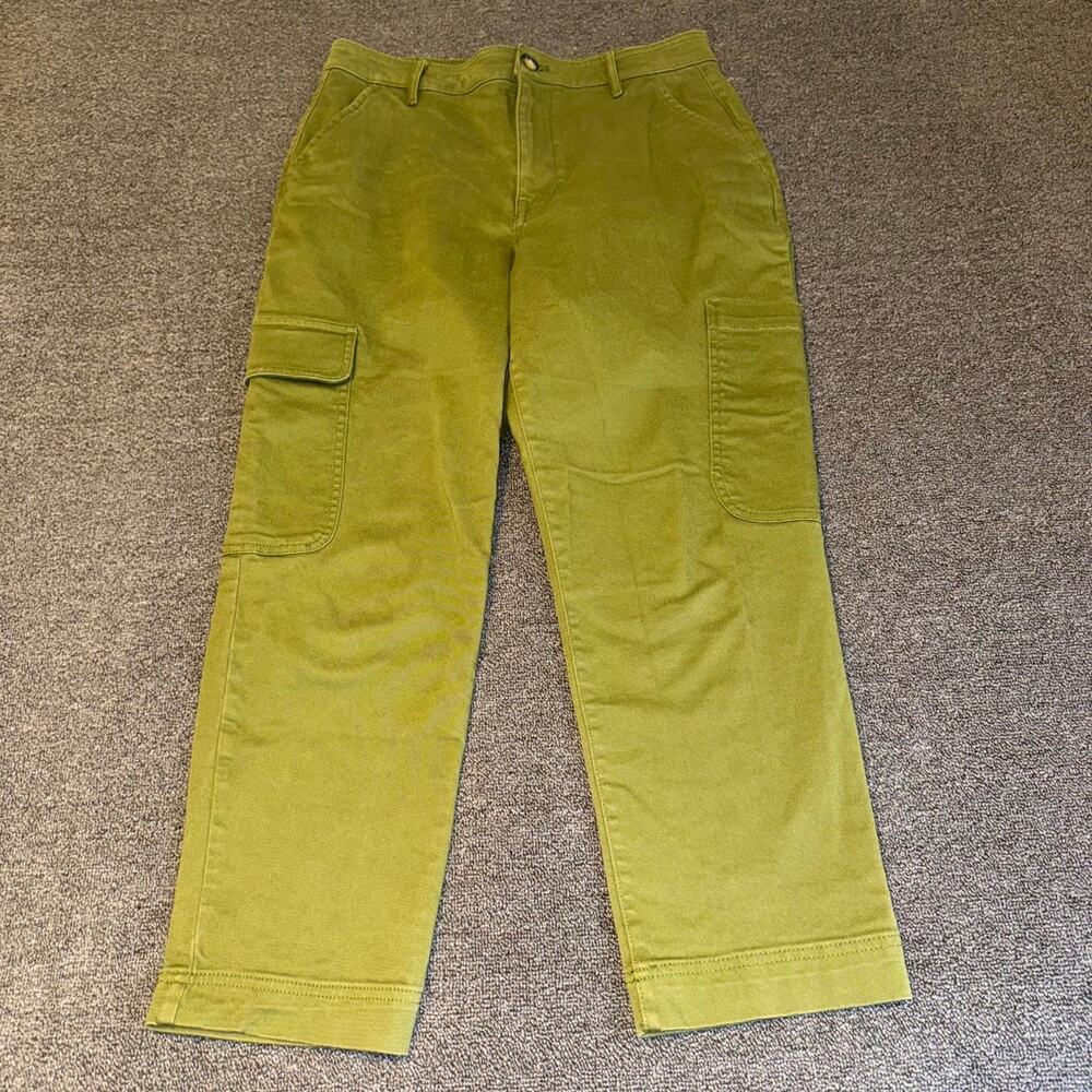 Free Assembly Cargo Pants Women's 10 Olive Green Stretch Pockets Straight Leg